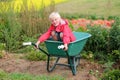 Happy boy playing on pumpkin field Royalty Free Stock Photo