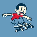 Happy Boy Playing Skateboard Cartoon Vintage