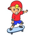 Happy boy playing skateboard character Royalty Free Stock Photo