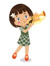 happy boy playing trumpet music Royalty Free Stock Photo