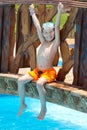 Happy boy by pool Royalty Free Stock Photo