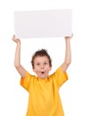 Happy boy portrait with gift on white Royalty Free Stock Photo