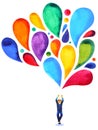 Happy boy power mind colorful balloon color watercolor painting