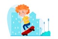 Happy boy riding skateboard outside. Summer holidays outdoor activities for children. Royalty Free Stock Photo