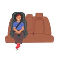 Happy Boy Sitting In Car Seat. Armchair For The Child Safe Movement in Vehicle. Toddler Character Sitting in Automobile