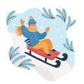 Happy boy sledding down the hill on the snow Royalty Free Stock Photo