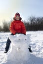 Happy boy in snow play and smile sunny day outdoors Royalty Free Stock Photo