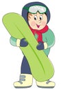 Happy boy and snowboard, vector funny illustration Royalty Free Stock Photo