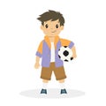 Boy Holding a Soccer Ball Cartoon Vector