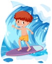 Happy boy surfing big wave Royalty Free Stock Photo