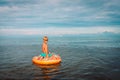 Happy boy swimming at tropical beach, child relax at sea Royalty Free Stock Photo