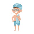 Happy Boy in Swimtrunks and Watersport Goggles Holding Towel Vector Illustration Royalty Free Stock Photo