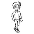 Happy Boy waking coloring page. Back to school concept