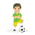 Boy in Green and Yellow Soccer Jersey Cartoon Vector