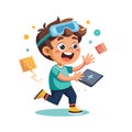 Excited Boy Using Augmented Reality Gadgets in Dynamic Action Pose Royalty Free Stock Photo