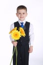 Happy boy with yellow flowers Royalty Free Stock Photo