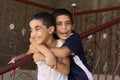 Happy boys playing in the street in giza, egypt