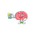 Happy brain mascot style toast with a glass of beer