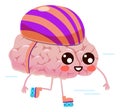 Happy brain riding skates. Active mind character Royalty Free Stock Photo