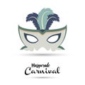 Happy Brazilian Carnival Day. bluish-grey carnival mask on white