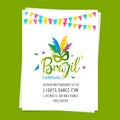 happy brazilian carnival festival. carnival white brochure having typographies and sample text on green background