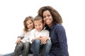 Happy Brazilian mother with two multiethnic children