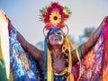 Happy Brazilian Woman Wearing Colorful Costume at Carnaval 2016 in Rio de Janeiro, Brazil