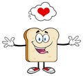 Happy Bread Slice Cartoon Character With Open Arms And A Heart