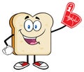 Happy Bread Slice Cartoon Mascot Character Wearing A Foam Finger