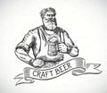 Happy brewer in engraving style.