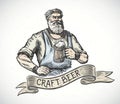 Happy brewer in engraving style.