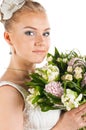 Happy bride with flowers Royalty Free Stock Photo