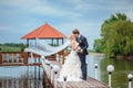 Happy bride and groom in a castle on their wedding day Royalty Free Stock Photo