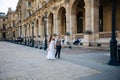 Happy bride and groom enjoying their wedding in Paris