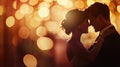 a happy bride and groom in a photograph with clean, sharp focus, dynamic movement, and bokeh photorealism, highlighting