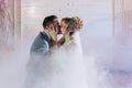 Happy bride and groom and their first dance, wedding in the elegant restaurant Royalty Free Stock Photo