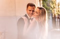 Happy bride and groom on their wedding day Royalty Free Stock Photo