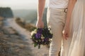 Happy bride and groom on their wedding hugging. Royalty Free Stock Photo