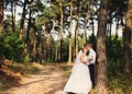 Happy bride and groom in the forest. wedding