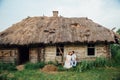 Happy Bride and groom walking on the green grass Royalty Free Stock Photo