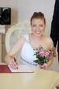 Marriage Wedding day moment. Bride portrait.Bride holds a beautiful wedding dress