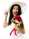 Happy bride with white hat