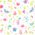 Happy and bright floral seamless pattern with hand drawn watercolor flowers and leaves Royalty Free Stock Photo