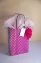 Happy bright pink birthday bag with blank tag Royalty Free Stock Photo