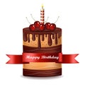 Happy Brithday cake Vector. Chocolate cake with cherry on top Royalty Free Stock Photo