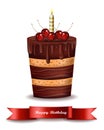 Happy Brithday cake Vector. Chocolate cake with cherry on top Royalty Free Stock Photo