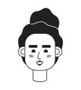 Happy brunette young adult woman monochrome flat linear character head