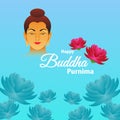 Happy Buddha Purnima greeting with typography. Peaceful illustration with lotus flower.