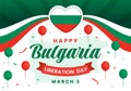 Happy Bulgaria Liberation Day Vector Illustration on March 3 with Bulgarian Flag and Ribbon in National Holiday Flat Cartoon