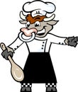 Happy Bull Chef standing and welcome with a spoon in his hove